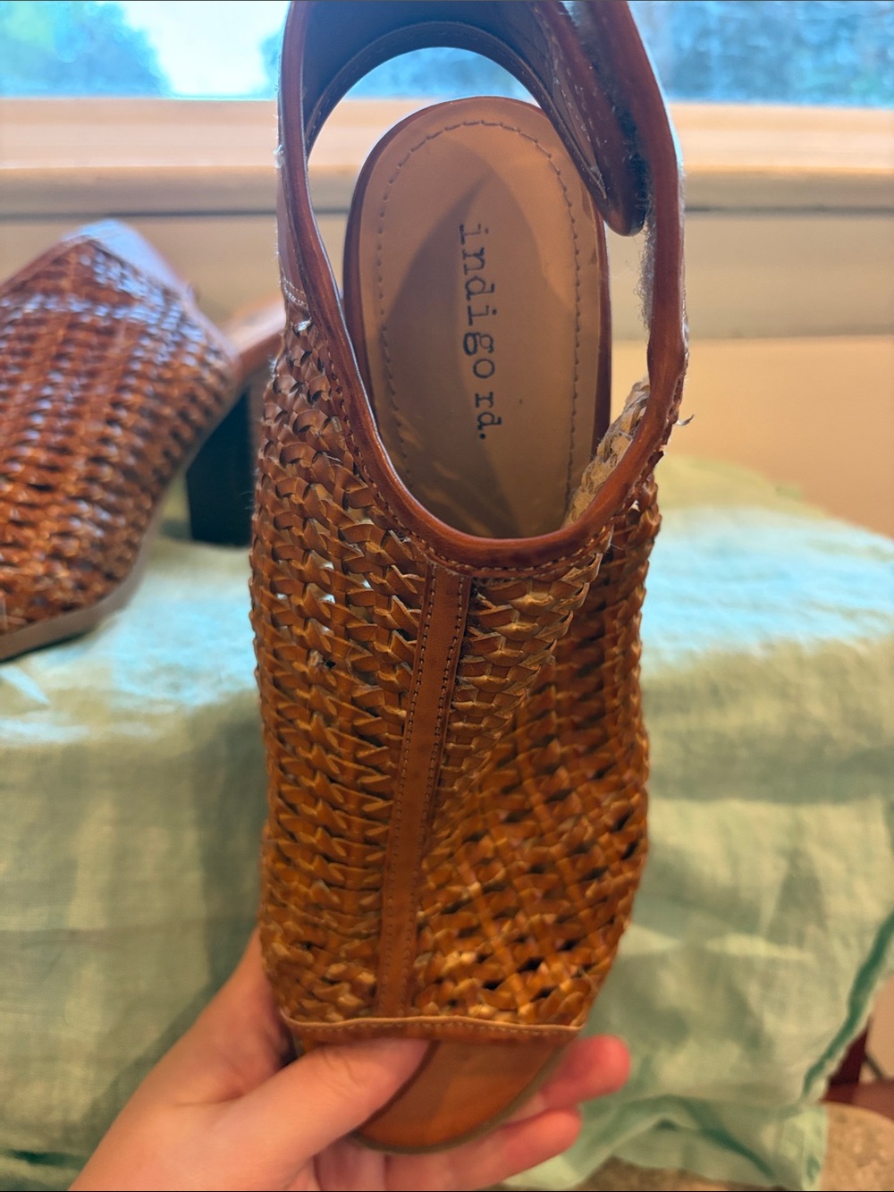Indigo Woven Open-Toe Block Heel Sandals - Brown - Picture 2 of 2